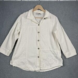 Produce Company Shirt Womens Medium White Eyelet Patchwork Floral Button Up Boho